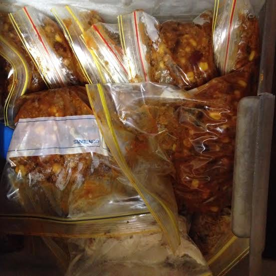 beef chilli bagged in freezer