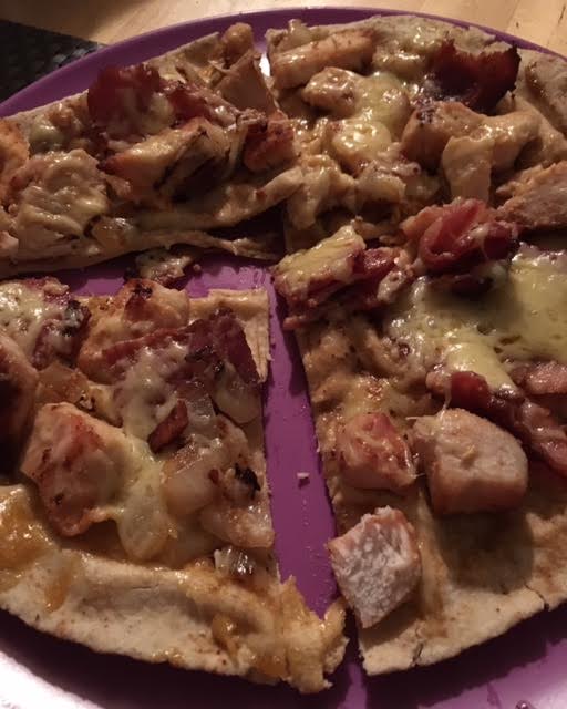 Home made chicken and bacon pizza