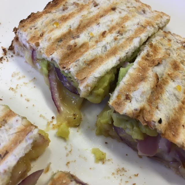 Cheese avocado and red onion toastie