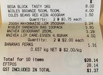 $28 Coles grocery receipt